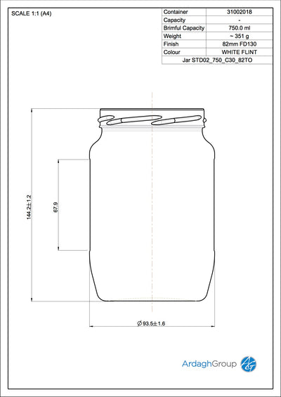750ml Flint Glass Food Jar