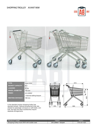 Avant 90W Chariot de Courses – Capacité de 90 Litres avec Siège pour Enfant