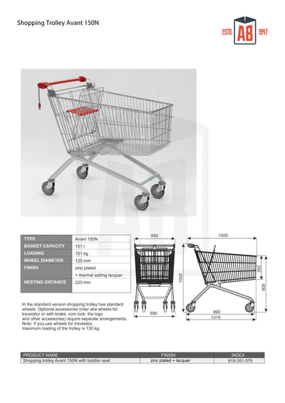 Chariot de courses haute capacité 150L – Série Avant (Modèle 150N)