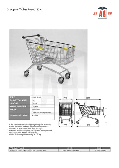 Chariot de courses haute capacité 185L – Série Avant (Modèle 185N)