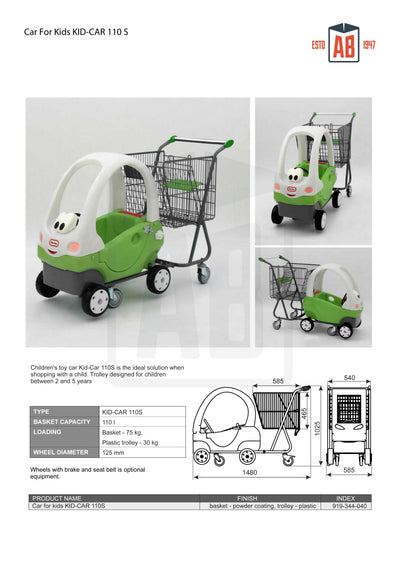 Chariot de courses 100L avec voiture pour enfants à bord