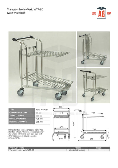 Vario WTP-3D Chariot de Transport – Chariot Compact avec Étagère