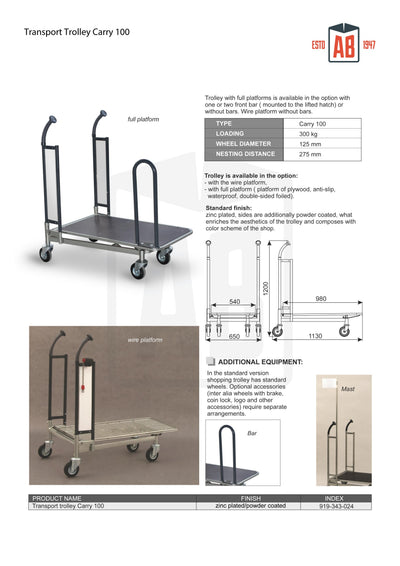 Chariot de transport Carry 100 – Chariot à plateforme en fil pour manutention lourde