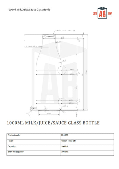Bouteille en verre de 1000 ml