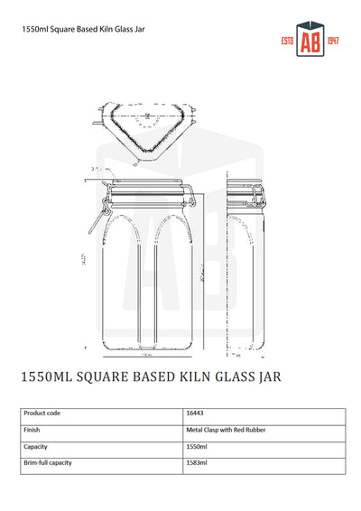 Bocal Kilner à base carrée de 1550 ml