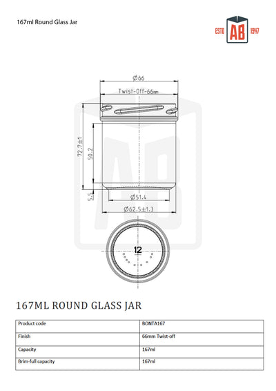 Pot en verre rond de 167 ml