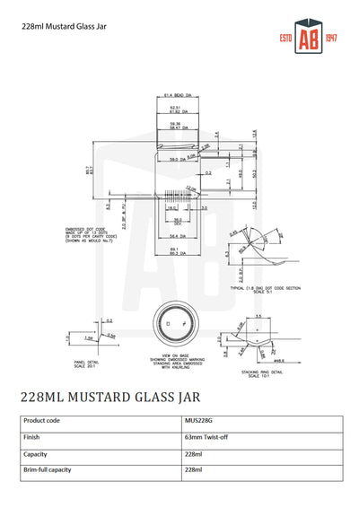 Bocal en verre de moutarde de 228 ml