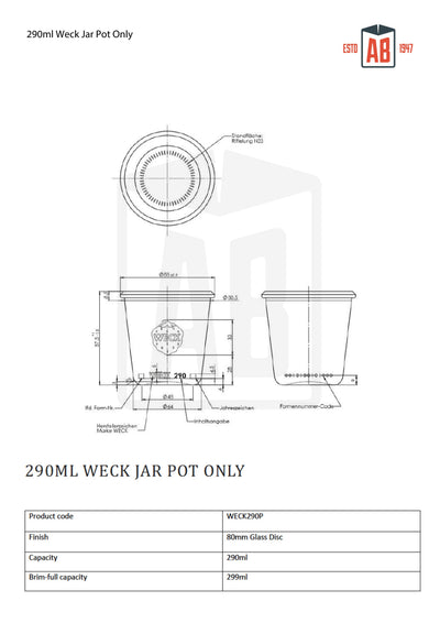Bocal en verre Weck de 290 ml (pot uniquement)