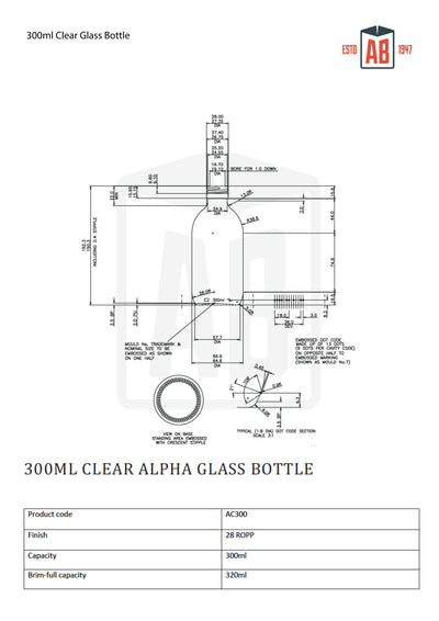 Bouteille en verre clair Alpha de 300 ml