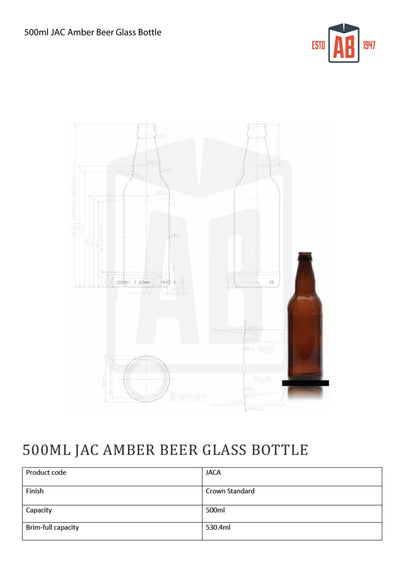 Bouteille en verre de bière ambrée JAC 500ml