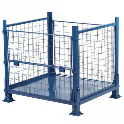 Collapsible Cage Pallet - Blue Steel Mesh Four-Piece Stacking Pallet Converter