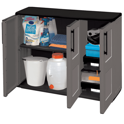 Compact Plastic Utility Cupboard – Double Door Free-Standing Storage Cabinet