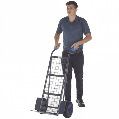 Heavy Duty Steel Mesh Back Sack Truck with Puncture Proof Wheels, 300kg Load Capacity