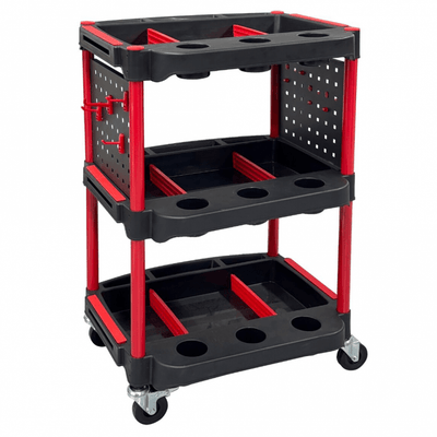 Plastic 3 Shelf Tray Trolley – 100kg Capacity – Workshop & Tool Cart